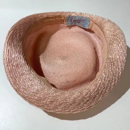 Christine Original New York Straw Cloche Hat Pink Ribbon Accent