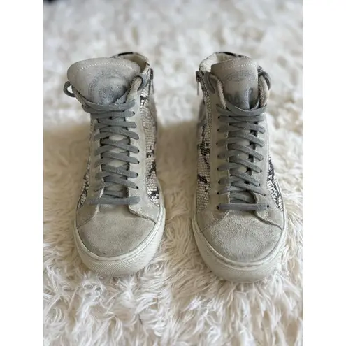 P448 Snakeskin High Top Sneakers Suede Leather Sid Zip Women's 39 Made in Italy
