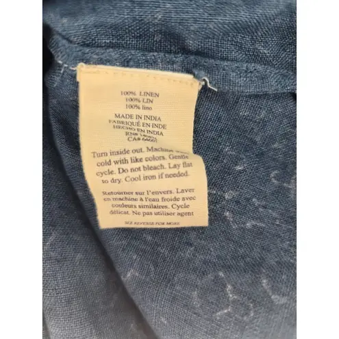 Faherty Carmel Dress Women's Size Small Linen Blue Geo Button Up Mini Dress