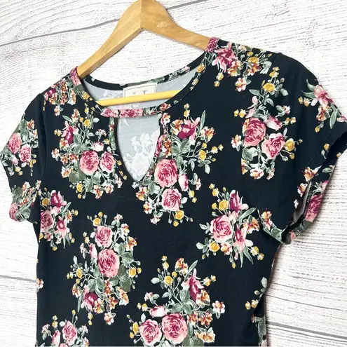 No Comment Black Floral Cut Out Choker Neck Bodysuit Size Large