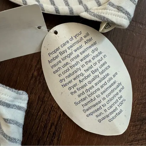 AMBER BAY white with metallic silver bikini, size 8, NWT