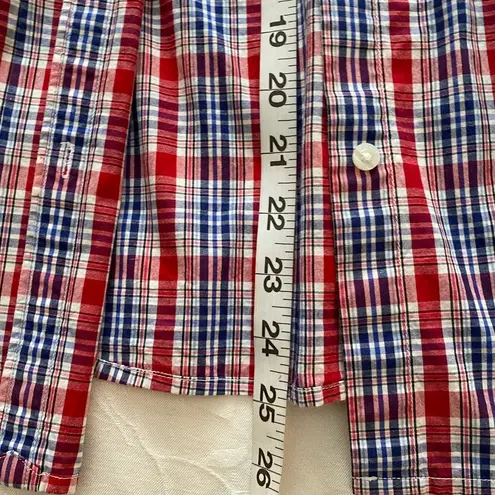 CHAPS  Red, White & blue 3/4 Sleeve Plaid Cotton Button Up Shirt sz s