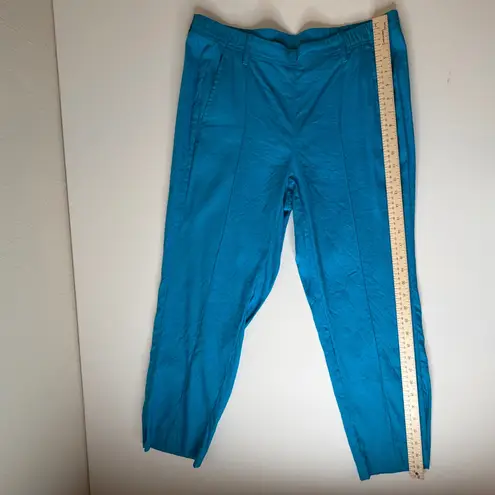 J Jill Linen Stretch Pants Medium Blue Ankle Pull On Travel Resort Lightweight