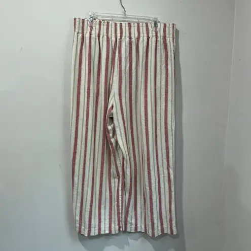 C&C California Linen Blend Wide Leg Pants Striped Red Cream Size XL Casual