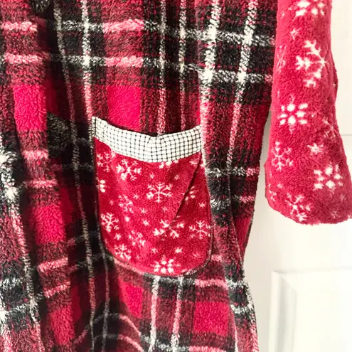 Birchberry Ojibwe Minnesota Red Tartan Plaid Fleece Long Snowflake Collar Coat M Size M