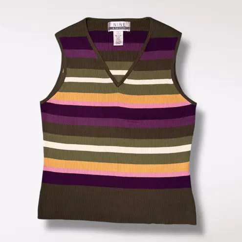 Nine & Co. Striped Cotton Knit Sweater Vest Y2K Olive Purple Large