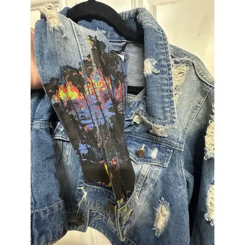 American Bazi Hollywood California Distressed Cropped Jean Jacket Medium