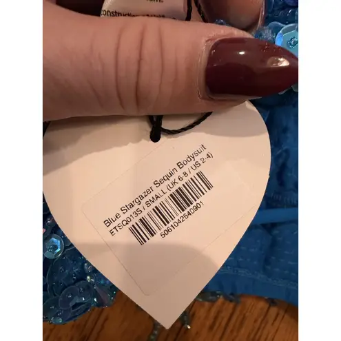 Easy Tiger Bodysuit Womens Small Blue Stargazer Sequin Festival Rave Costume