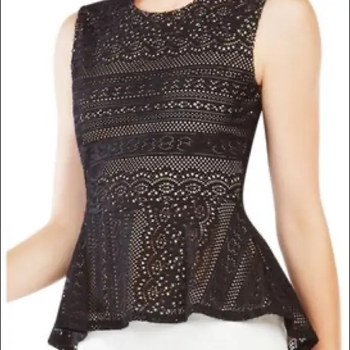 BCBGMAXAZRIA  Lace Overlay Peplum Top