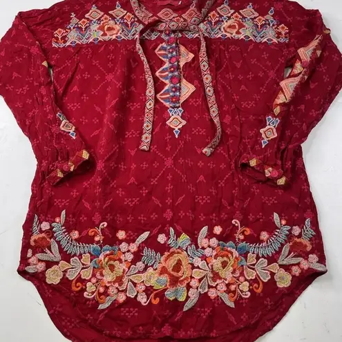Johnny Was Gina tie neck heavily embroidered blouse NWT RARE