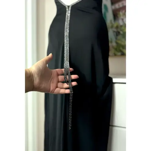J'adore Maxara Black Bodycon Halter Maxi Strappy Dress Diamante Size 40 Small