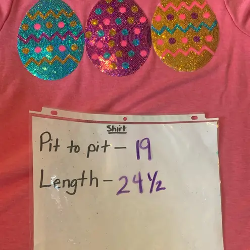 Haptics Top Vibrant Pink Tee with Colorful Egg Design M/L Sequins Easter Eggs Size M