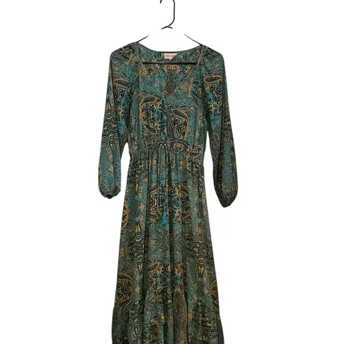 Anthropologie Boemo Peasant Boho Maxi Dress balloon sleeve Tealgold Paisley Fall Blue Size undefined