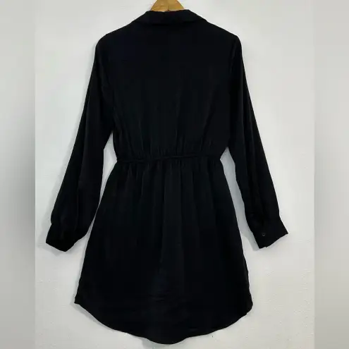 Lush Clothing Lush Payton Cinched Waist  Black Bishop Sleeve Plunge Dress