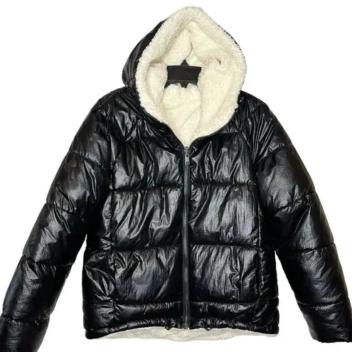 Anthropologie  x NVLT Black & Ivory Reversible Teddy Sherpa Lined Puffer Medium thumbnail 2