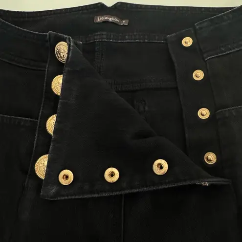 J. McLaughlin Sailor Jeans Black Gold Buttons Preppy Academia French Slim Sz 6