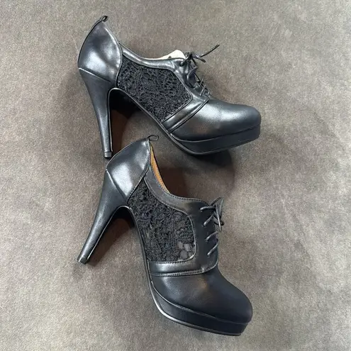 Women’s Black High Heel Lace Up Booties with Lace Detail EU40 Size 9/9.5 US NEW Black