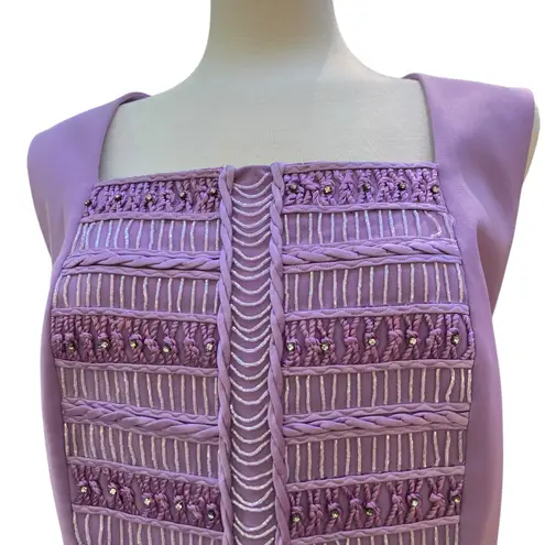 Louise Ricci Top Blouse Sz 18 Purple Beaded square Neckline Rhinestone Y2K Glam