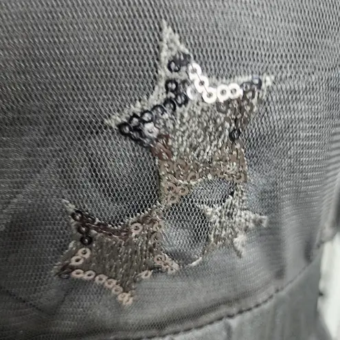 Women Sequin Star Print Black Tulle Dress Mesh See