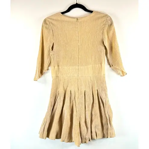 House Of Harlow Revolve Womens Romper Gold Talia Plunge Pleated Playsuit Small