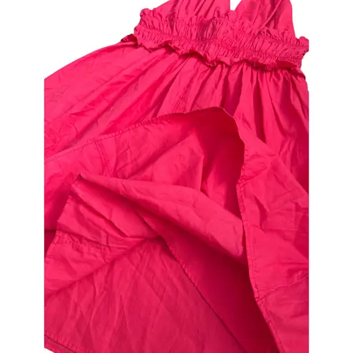ZARA  Ruffled Babydoll Scrunched V-Neck Mini Dress Fuchsia Pink Size XS‎