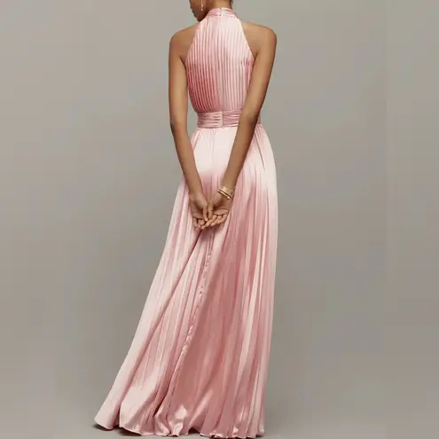 Mac Duggal NWT 26992 Halter Pleated Maxi Dress in Pink