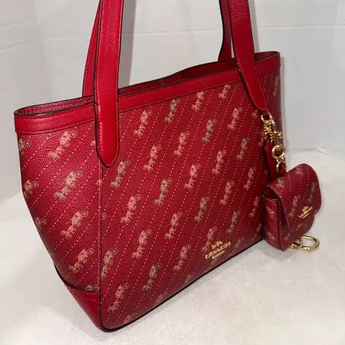 Coach  Burgandy Tote 27 Horse And Carriage Dot Print With Matching Mini Charm