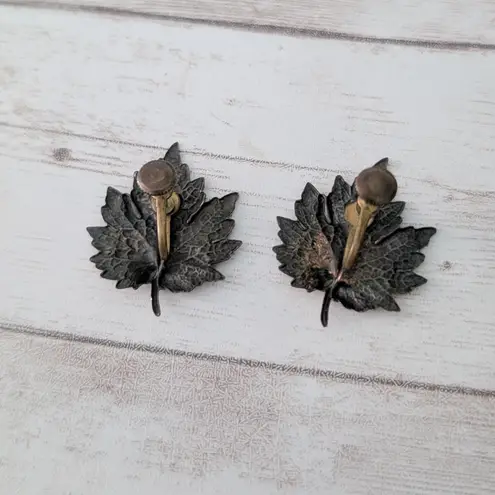 Vintage Screw On Earrings Copper Tone 1.25" Maple Leaf Orange
