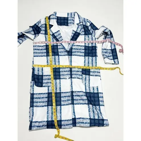 None Check Plaid Lightweight Coat Jacket Button Front Pockets White Blue Women's XL