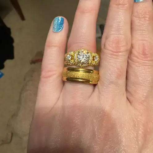 Elegant Gold over moissanite Women's Ring Set size 7