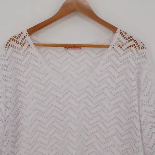 White Eyelet Swim Cover Womens Sheer Resort Beach Vacation Cruise Pool One Size White Size undefined