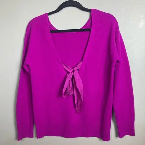 Trina Turk  cashmere sweater medium NWT violet open back bow purple pink colorful