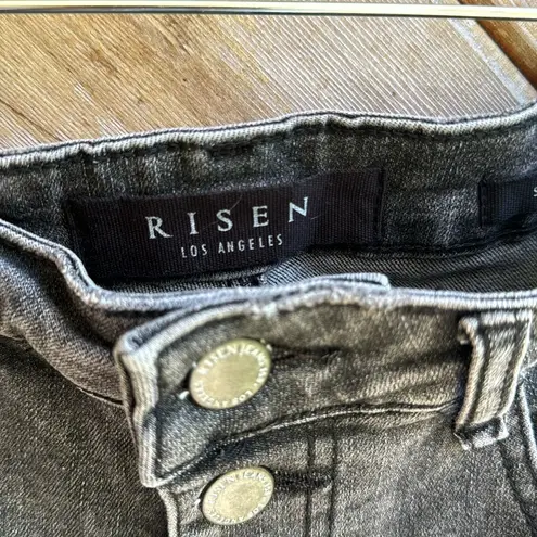 Risen  LA black wash denim button fly distressed Bermuda shorts size large new