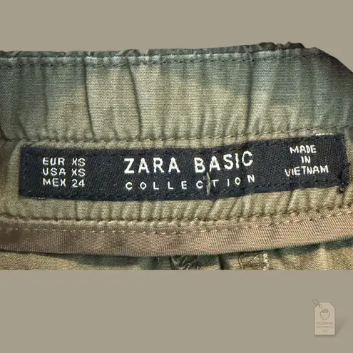 Zara Basic olive paperbag tie belt ankle pants XS Green