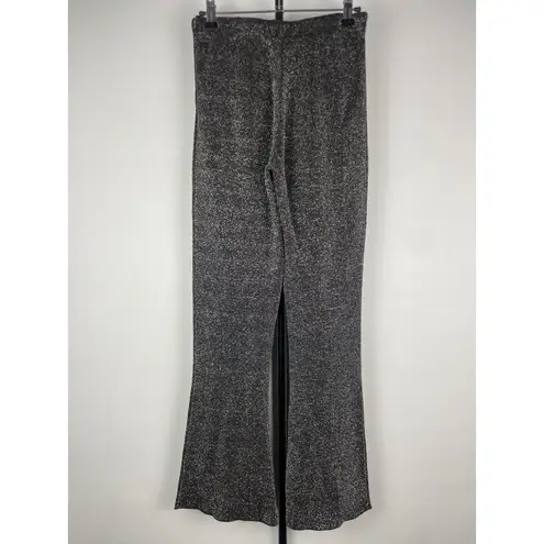 ZARA  Black Metallic Sparkly Festive‎ Stretch Elastic Waist Flared Pants Size S