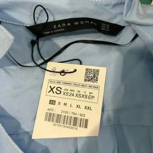 ZARA NWT  Light Blue Oversized Pocket Long Sleeve Button-Down Shirt Size XS