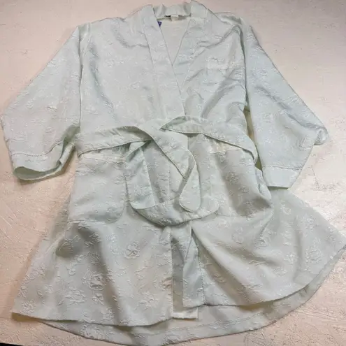 Oscar de la Renta Women's Light Blue Jacquard Floral Kimono Robe Belted