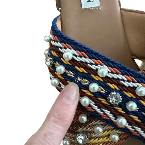 Steve Madden  - Sandy Beaded Cross Over Strap Sandals in Navy Blue Orange & Brown