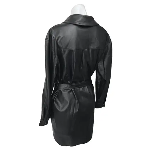 VERO MODA Women's Black Vegan Faux Leather Belted Button Up Trench Coat Jacket M
