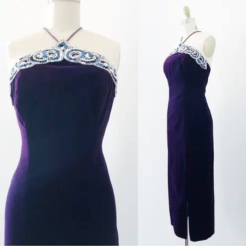 vintage • purple velvet sheath dress Blondie & Me y2k 90s halter neck sequin