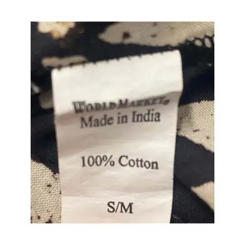 World Market Boho Peasant Tunic Top S/M Black Gold Geometric Print Long Sleeve Size M