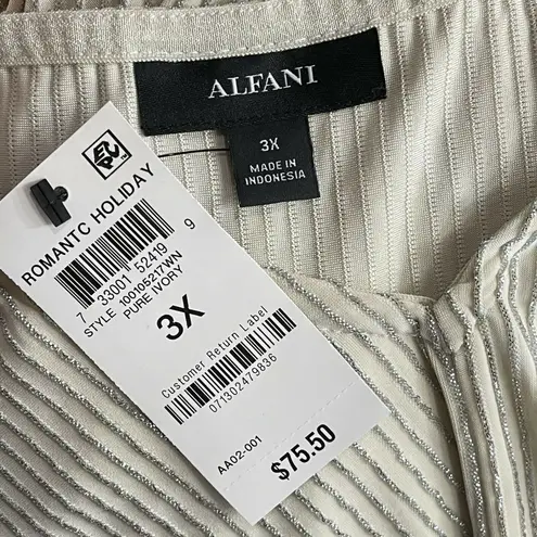 Alfani 3X-Large Top Stretch Twisted Front Long Sleeves V-Neck Metallic Striped