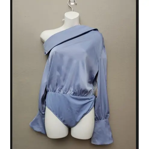 Camila Coelho NWT Revolve Bodysuit Top One or Off Shoulder Tie Cuff Blue Size L