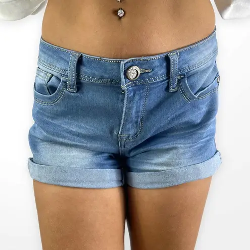 Hot Kiss 90s Vintage Mid Wash High Rise Rolled Hem Shorts