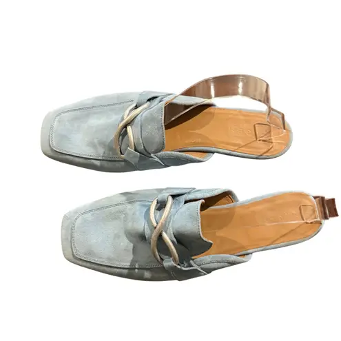 M.Gemi Sky Blue Suede Square Toe Mules Slip On Loafer Shoes Made in Italy 42/11