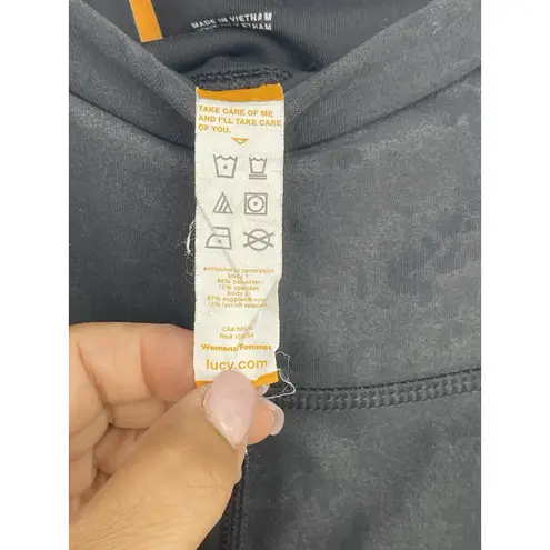 Lucy Activewear Women's Sz M Black Bar Jacquard Studio Hatha Leggings Pants Bag2 Size M