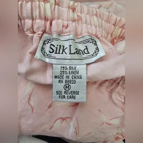 Silk Land Vintage Paperbag Floral Pink Shorts Linen Short Set Linen Boxer Shorts