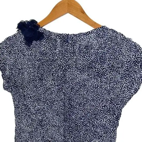 Sara Campbell Raised Rosette Crepe Dress Navy White Pattern W/Appliqué accent at Blue Size 0