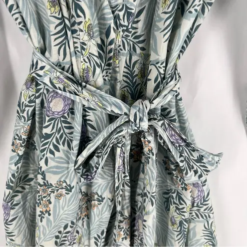 Anthropologie Plum Pretty Sugar Kimono Robe Floral Blue Green 100% Cotton Size M Size M