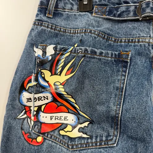 Ed Hardy Jeans Y2K Born Free Bird 90's womens Size 34 X 32 Baggy WIDE LEG Skater